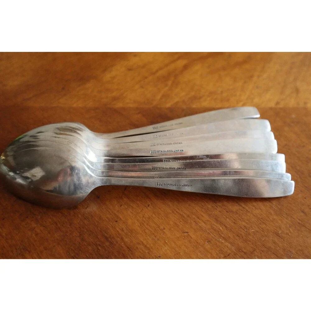 Lot 8x Imperial International IIC DAVOS Stainless Black Floral Teaspoon 6.4